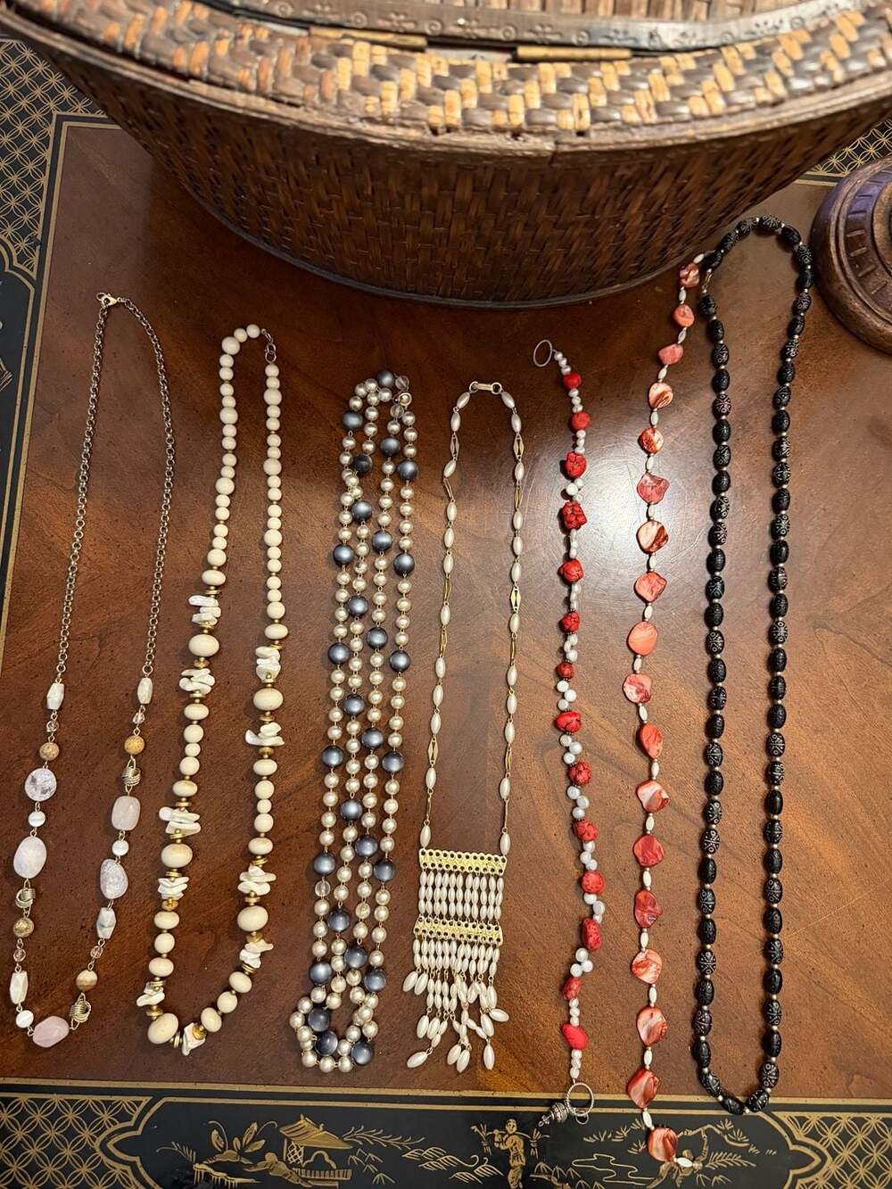 Vintage Costume Jewelry Necklace Lot 7pc Faux Pearl Shell Coral Style Beaded